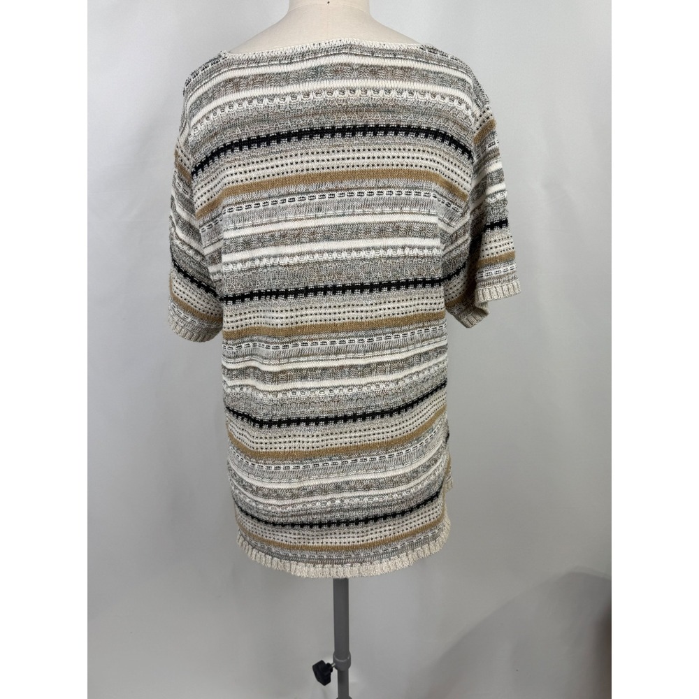 VTG Basic Editions K-Mart Large Striped‎ Knit Top Keyhole Grannycore 90s Modest - Picture 2 of 7